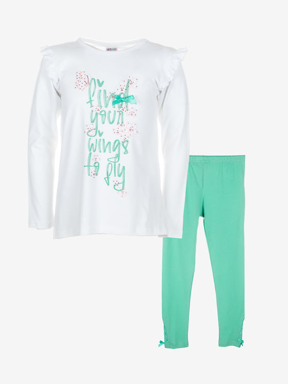 Picture of ND7608 SET WITH LEGGINGS IN HIGH QUALITY COTTON  MINT/PEACH